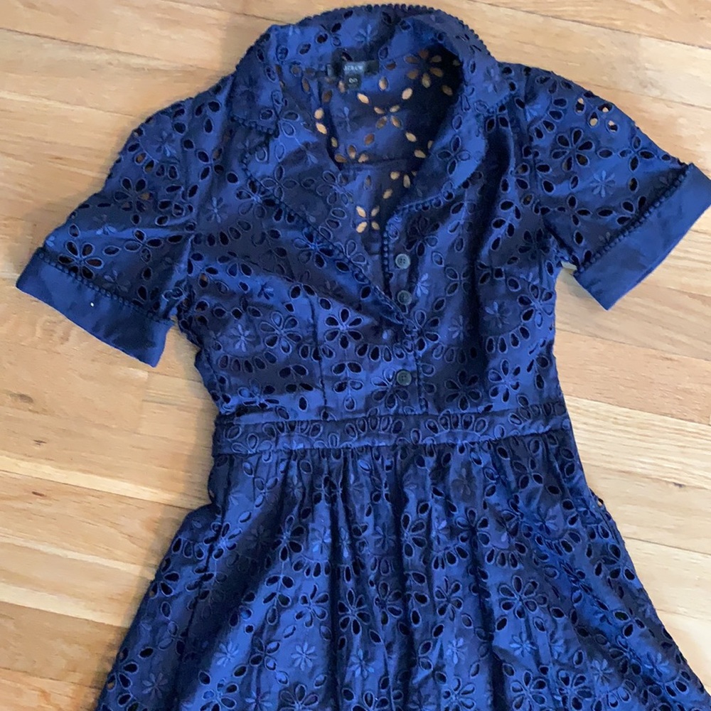 J. Crew Navy Scalloped Lace Midi Dress - Picture 2 of 5
